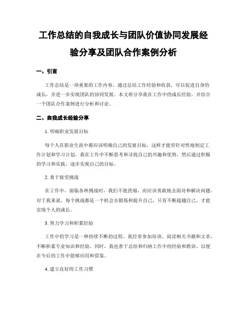 工作总结的自我成长与团队价值协同发展经验分享及团队合作案例分析