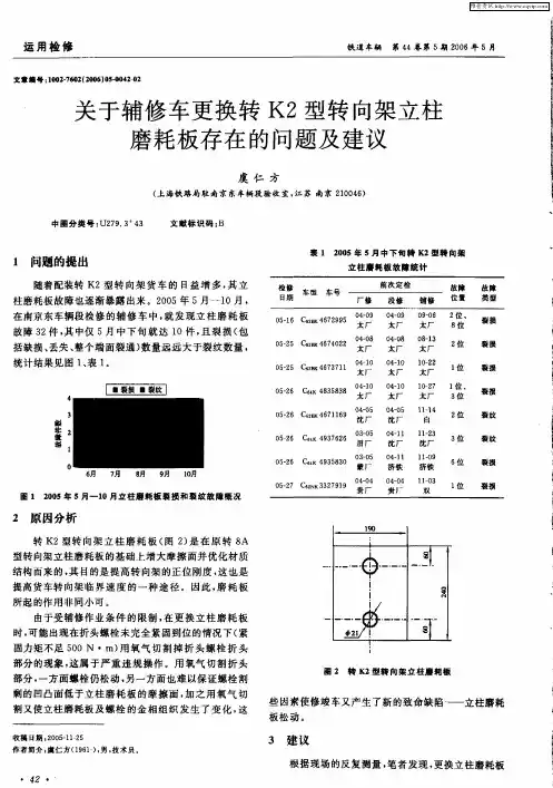 关于辅修车更换转K2型转向架立柱磨耗板存在的问题及建议