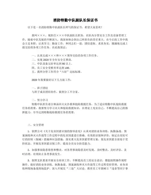 消防特勤中队副队长保证书
