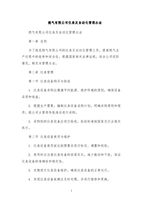 燃气有限公司仪表及自动化管理办法