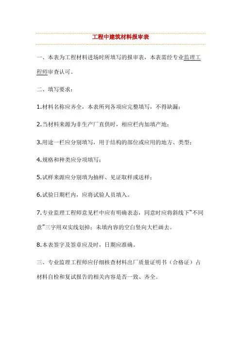 工程中建筑材料报审表