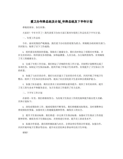 爱卫办年终总结及计划_年终总结及下半年计划