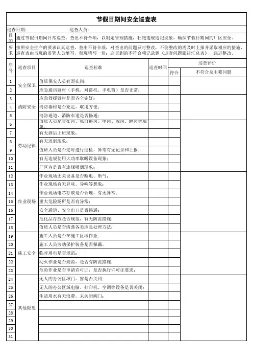 节假日期间安全巡查表