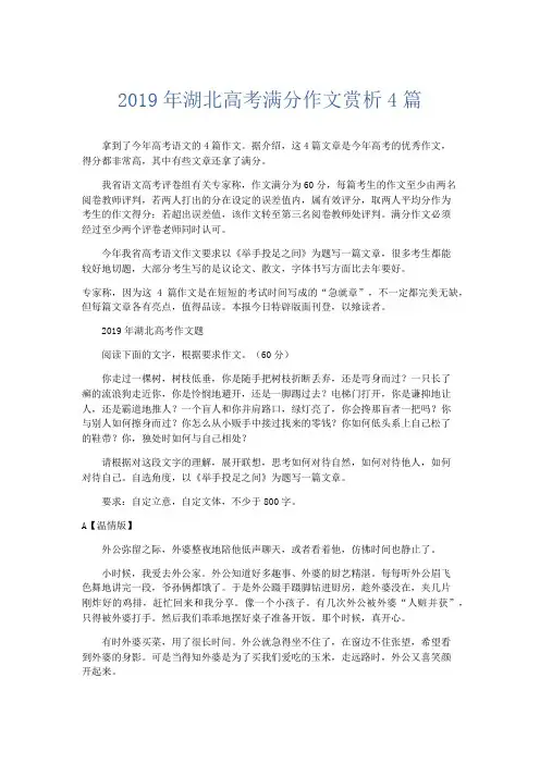 高中作文 2019年湖北高考满分作文赏析4篇-精品