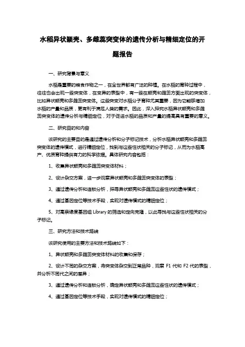 水稻异状颖壳、多雌蕊突变体的遗传分析与精细定位的开题报告