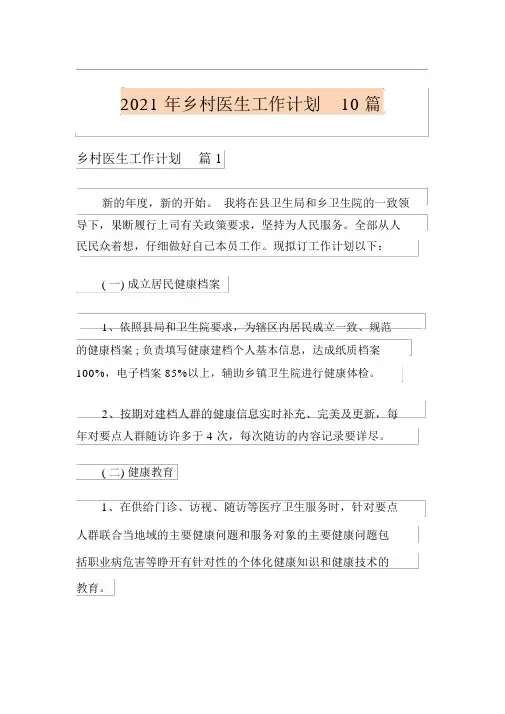 2021年乡村医生工作计划10篇