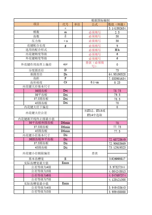 花键计算表格