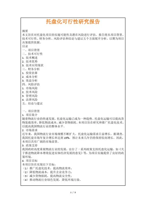 托盘化可行性研究报告
