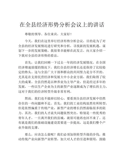 在全县经济形势分析会议上的讲话