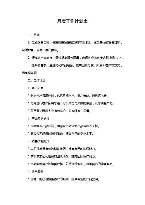 月度工作计划表