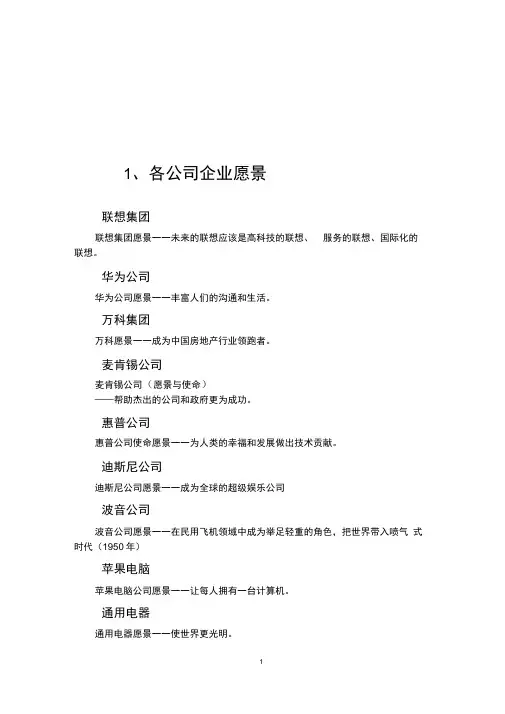 完整版知名企业企业愿景