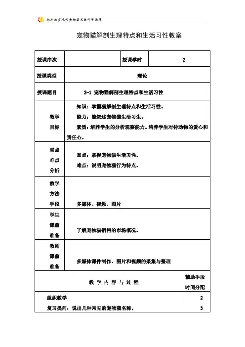 宠物猫解剖生理特征及生活习性