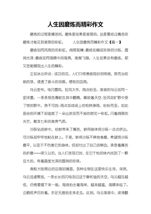 人生因磨炼而精彩作文