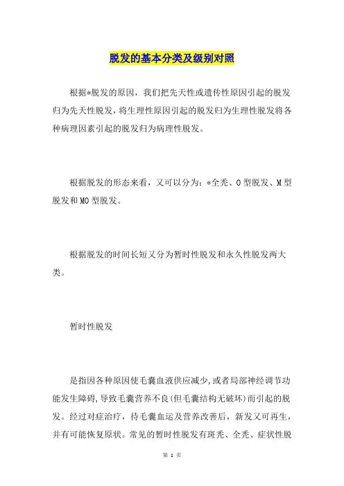 脱发的基本分类及级别对照