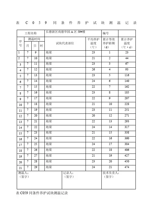 表C同条件养护试块测温记录