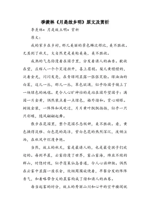 季羡林《月是故乡明》原文及赏析