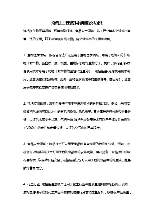 液相主要应用领域及功能