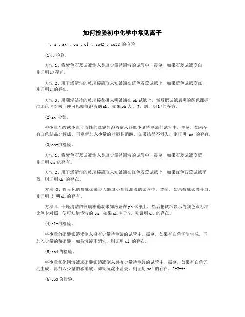 如何检验初中化学中常见离子
