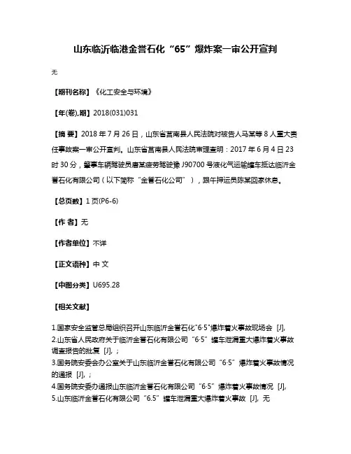 山东临沂临港金誉石化“6·5”爆炸案一审公开宣判
