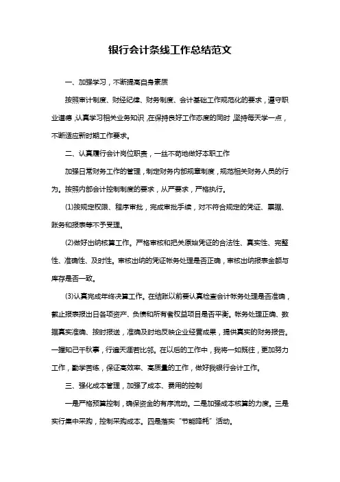 银行会计条线工作总结范文