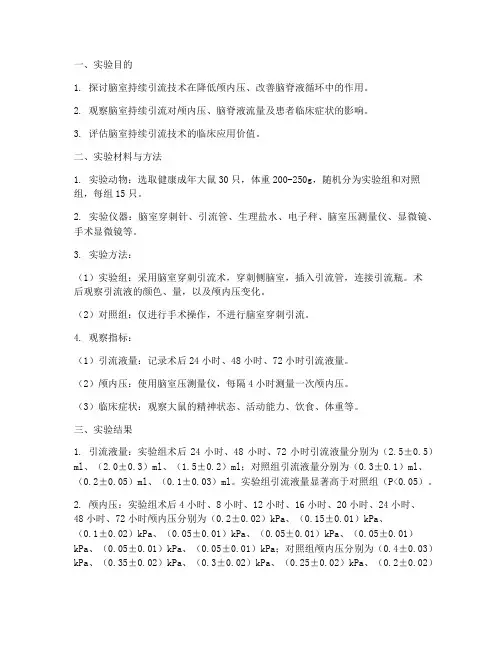 脑室持续引流实验报告