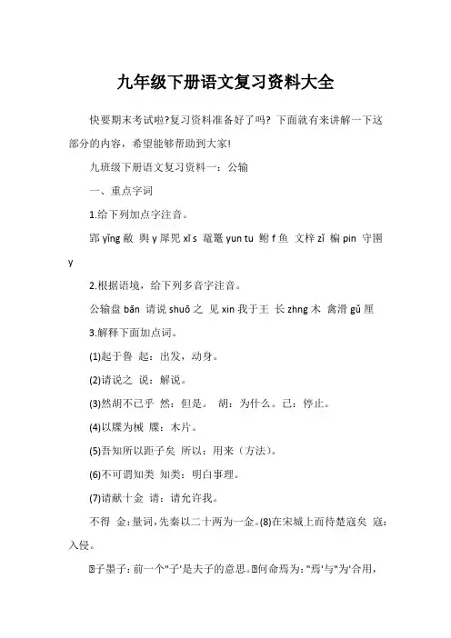 九年级下册语文复习资料大全