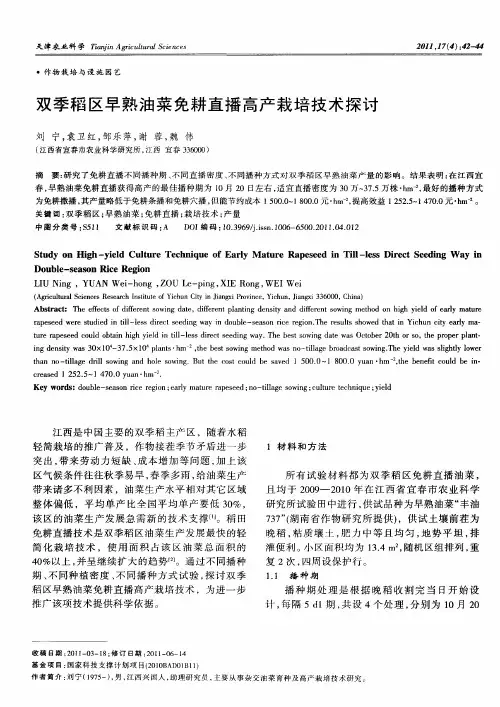 双季稻区早熟油菜免耕直播高产栽培技术探讨