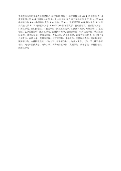 中国大学医学影像学专业排名排名