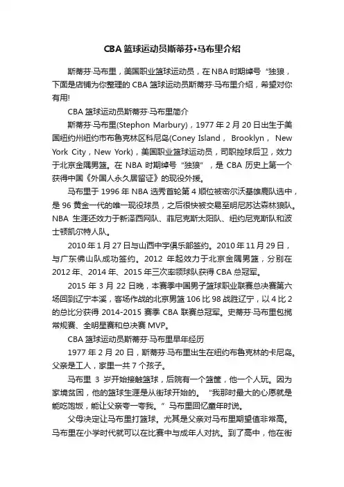 CBA篮球运动员斯蒂芬·马布里介绍