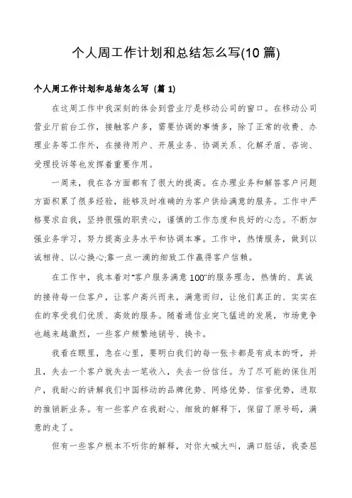 个人周工作计划和总结怎么写(10篇)
