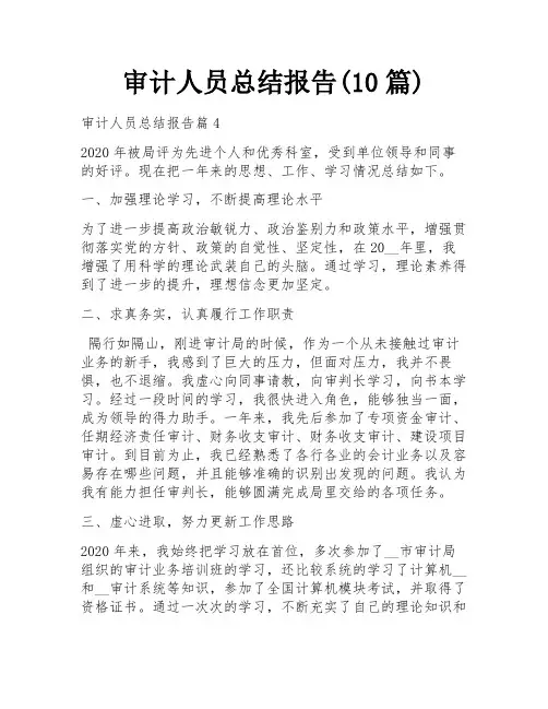 审计人员总结报告(10篇)