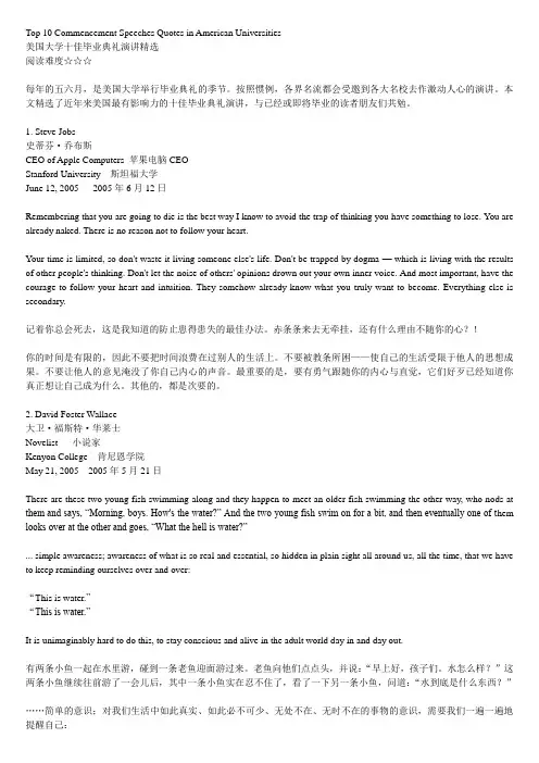 美国大学十佳毕业典礼演讲精选(中英文对照)