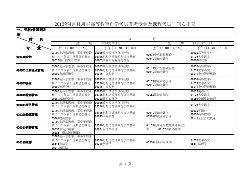 2013年4月开考专业及课程考试时间安排表)
