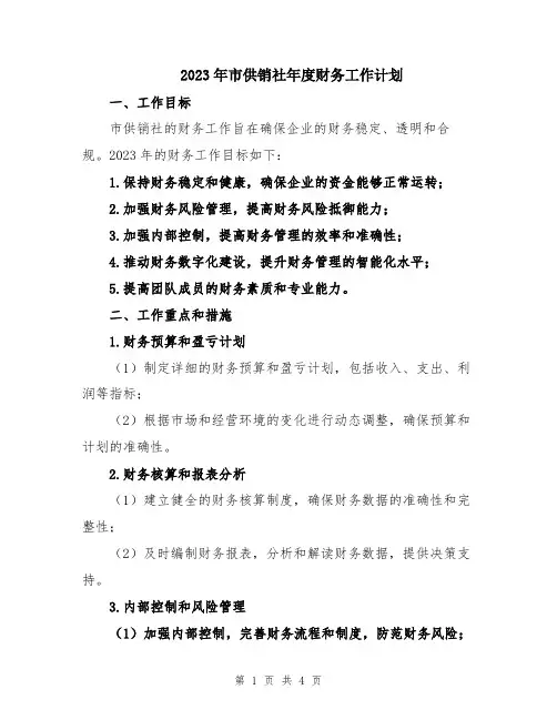 2023年市供销社年度财务工作计划 