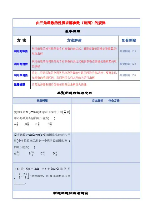 由三角函数的性质求解参数(范围)的规律