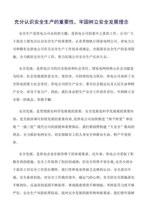 精选-充分认识安全生产的重要性