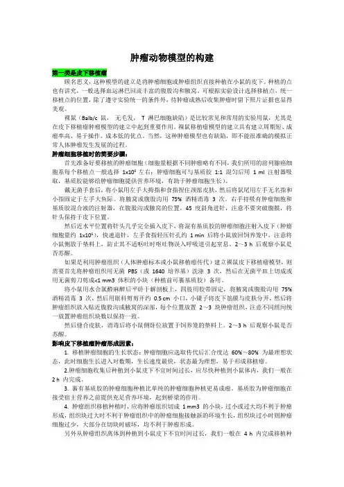 肿瘤动物模型的构建