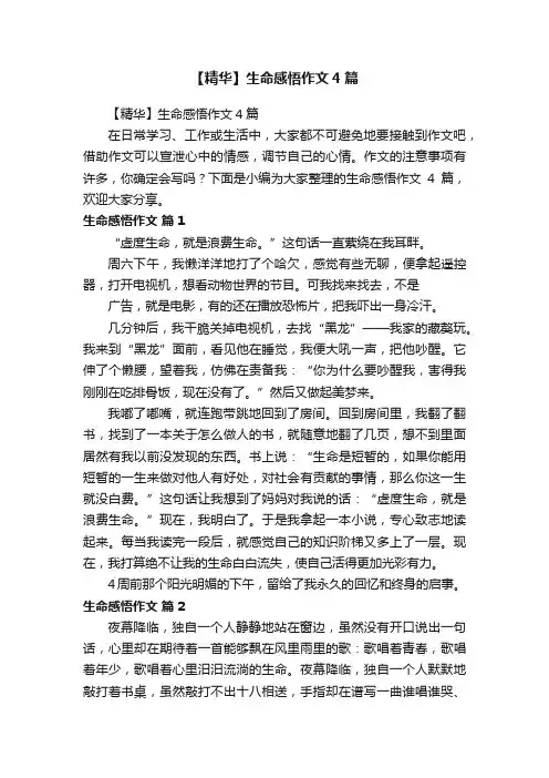 【精华】生命感悟作文4篇