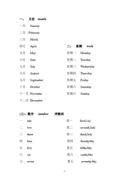 英语年份及数字、序数词