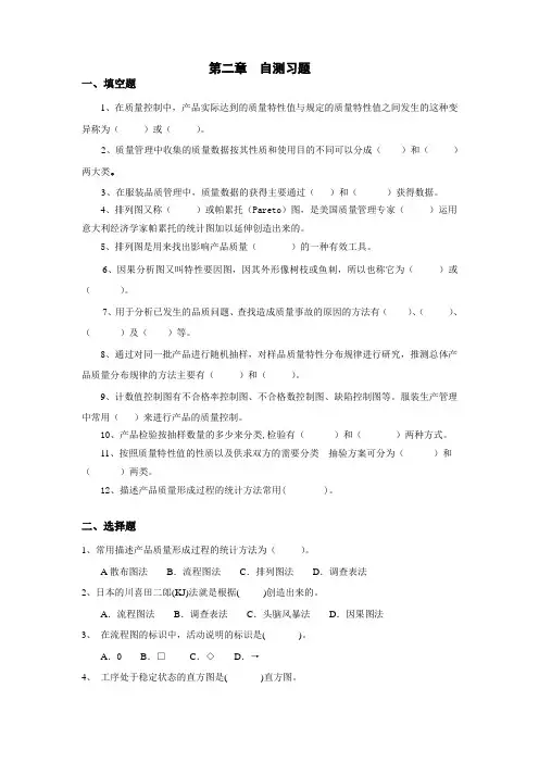 服装品质管理(第2版)自测习题与答案第2章 自测习题