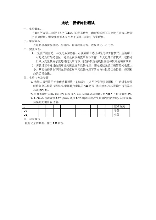 光敏二极管特性测试