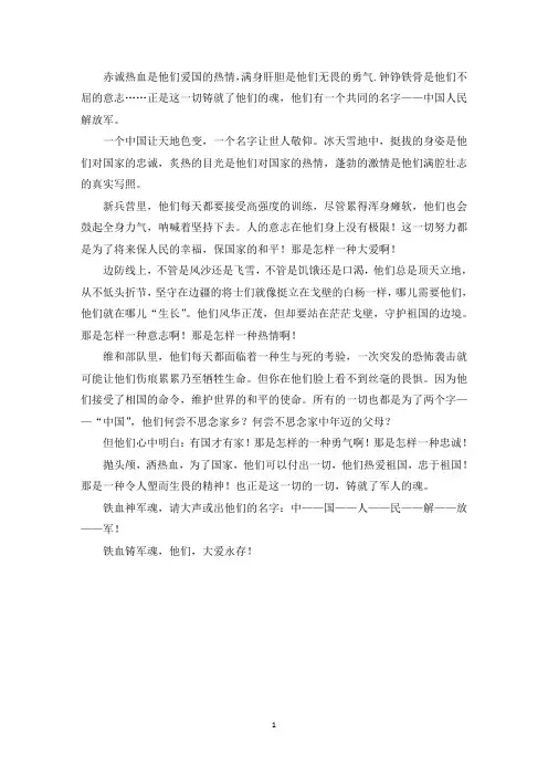 最新铁血铸军魂作文550字