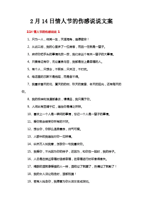 2月14日情人节的伤感说说文案