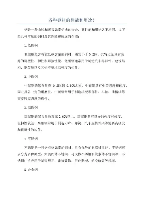 各种钢材的性能和用途!