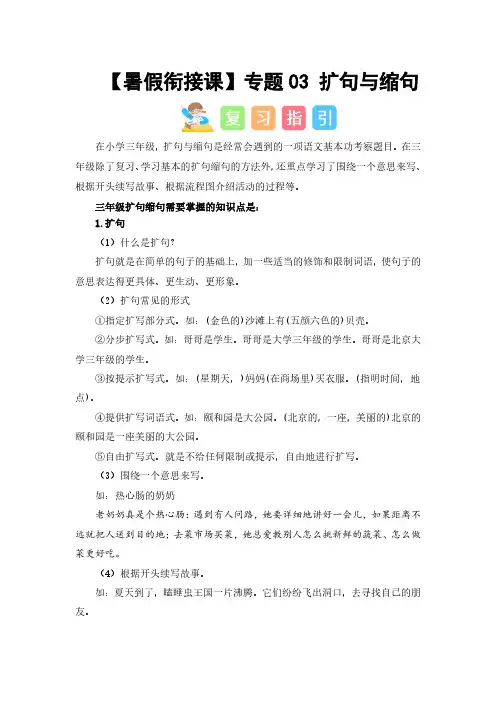 专题03 扩句与缩句(讲义+试题) -2023年三升四语文暑假衔接课(统编版)