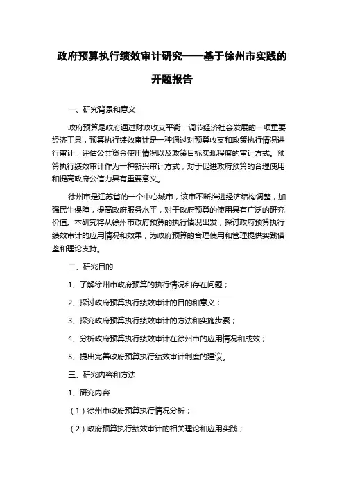 政府预算执行绩效审计研究——基于徐州市实践的开题报告