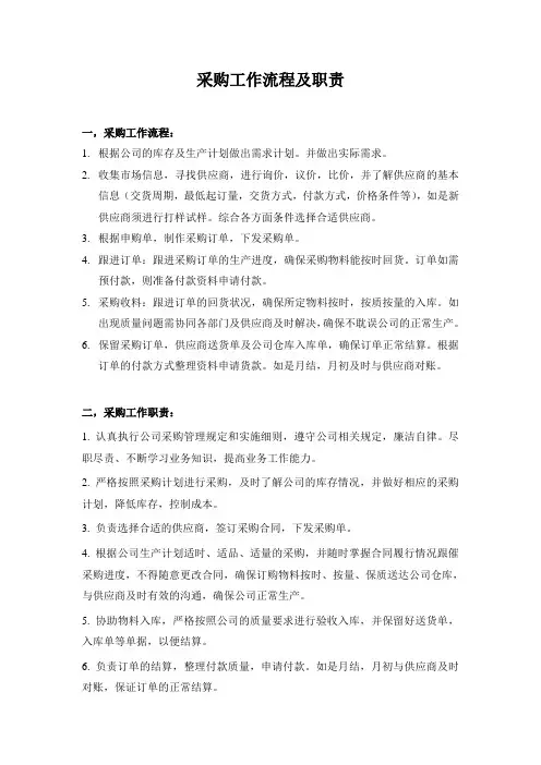 采购工作流程及职责