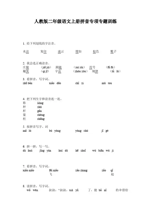 人教版二年级语文上册拼音专项专题训练