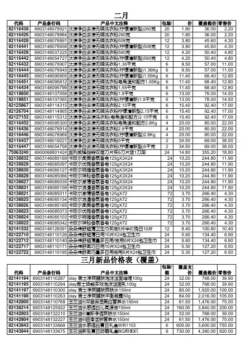 新品价格表