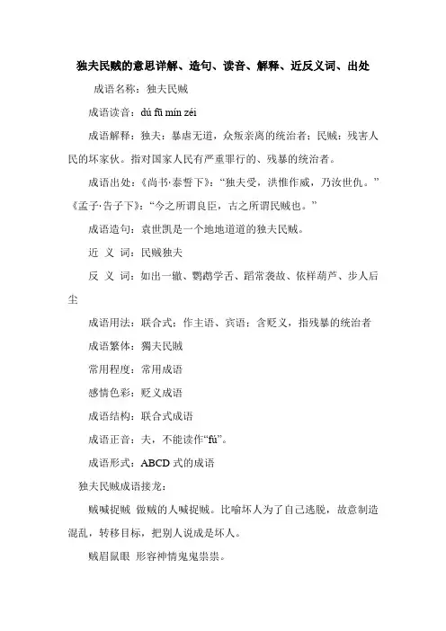 独夫民贼的意思详解、造句、读音、解释、近反义词、出处